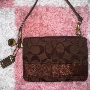 Coach Brown Signature Wristlet with Gold Accents